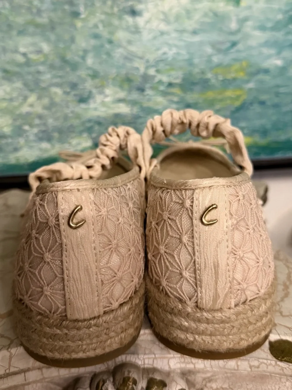Circus NY Women's Cream Lace Espadrille Platform Flats with Bow